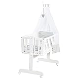 roba Babywiege 40 x 90 cm Heartbreaker - Stubenwagen & Wiege - Bett Set komplett mit Feststellfunktion - Inkl. textiler Ausstattung - Holz weiß