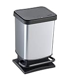 Rotho Paso Mülleimer mit Deckel 20l | Tretmülleimer in Edelstahloptik für Küche, Bad, Werkstatt | mit Soft-Close-Deckel für leises Schließen | breites Pedal | leicht zu reinigen | silber metallic