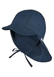 Sterntaler Schirmmütze Nacken - Unisex Baby- und Kinder Mütze mit Nackenschutz und einsteckbaren Ohrenklappen - UV-Schutz 50+ Sommermütze zum Binden - Popeline (Bio) Kopfbedeckung - marine, Größe 47