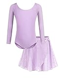 Bricnat Mädchen Ballettkleidung Kinder Ballettkleid Tanzbody Gymnastikanzug Balletttrikot Kurzarm Tanzkleid mit Tütü Kinder Baumwolle Violett 130