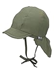 Sterntaler Schirmmütze Nacken - Unisex Baby- und Kinder Mütze mit Nackenschutz und einsteckbaren Ohrenklappen - UV-Schutz 50+ Sommermütze zum Binden - Popeline (Bio) Kopfbedeckung - mattgrün, Größe 49
