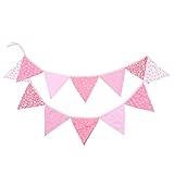 G2PLUS Rosa Stoff Wimpelkette, Doppelseitig Stoff Wimpel Girlande, 3.3M Wimpelkette Stoffgirlande mit 12stk Girlande Wimpeln für Kinderzimmer Drinnen & Draußen Party
