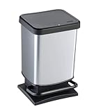 Rotho Paso Mülleimer 20l mit Deckel, Kunststoff, silbermetallic, 20l (29.3 x 26.6 x 45.7 cm)