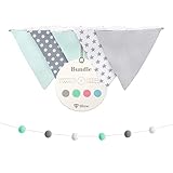 lilime® Wimpelkette Inkl. GRATIS Girlande ideal für Dekoration im Kinderzimmer - Unsere Wanddeko für dein Kind - Super süße Deko für jedes Babyzimmer (1.9M/Grau-Weiß-Mint)