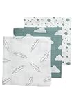 Meyco 452003 Mull/Musselin Windel 3er Set 70x70cm FEDER-WOLKE-DOTS Stone Green-Weiss