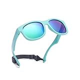 Pro Acme Unzerbrechliche Polarisierte Baby-Sonnenbrille Flexible Kleinkind-Sonnenbrüche mit Gurt Weichem Silikonrahmen für 0-24 Monate (Grün Rahmen | Grün Verspiegelt Linse)