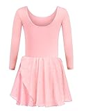 Trudge Mädchen Ballettkleidung Ballettkleid Kinder Langarm Baumwolle Balletttrikot Ballettanzug Tanzkleid Tanzbody mit Rock Tütü, A Rosa, 130 / 4-5 Jahre