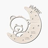 Nachtlicht 'Teddy auf dem Mond' für Kinder aus Holz | personalisierbare Geschenk-Idee zur Geburt oder Taufe | Schlummerlicht in verschiedenen Farben und LED/RGB-Optionen