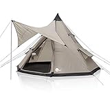 your GEAR Zelt Numana 400 Tipizelt Familienzelt 4-6 Personen Sonnensegel Stehhöhe UV 50+ Schutz Bodenwanne wasserdicht 5000 mm Beige Grau