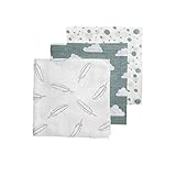 Meyco Baby Musselin Mullwindeln - Clouds, Dots, Feathers Stone Green - 70x70cm - 3er Pack