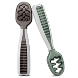 NumNum Baby Löffel 2er-Set, Silikon Esslernlöffel für Baby ab 6 Monate - BPA-frei - Lernlöffel und Breilöffel für BLW und Beikost Baby Zubehör - Ideales Esslernbesteck - Grau/Grün