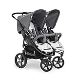 Hauck Geschwister Kinderwagen Roadster Duo SLX / 2 Kinder / Zwillinge / XL Räder / mit Liegeposition ab Geburt / Einhändig Faltbar / Belastbar bis 36 kg / Robust / Schmal / Extra Großer Korb / Grau