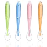 Baby Silikon Löffel, Breilöffel bpa frei, 4 Stück Breilöffel Silikon, Breilöffel Unterwegs, zum Füttern und Entwöhnen von Babys(Rosa, Blau, Orange und Grün)