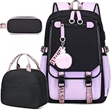 Bevalsa Schulrucksack Mädchen Teenager Schulranzen mit Schultaschen Set, Freizeit Rucksack Groß 20L Wasserdicht School Bag Backpack Casual Daypacks für Kinder Damen (Violett)