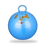 Relaxdays 10022554_45 Hüpfball Kinder, Hund, mit Griff, für Drinnen und Draußen, mit Tier-Motiv, weich, 45 cm Durchmesser, blau, 45 x 45 x 55 cm