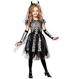 W WIDMANN MILANO Party Fashion - Kinderkostüm Skelettbraut, Totenbraut Kostüm für Halloween, Faschingskostüme Kinder, Kleid mit Zubehör