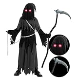 Spooktacular Creations Sensenmann Kostüm für Kinder Sensenmann Halloween Kostüm Jungen Grim Reaper Boy Costume Cosplay Outfit Halloween Party M 8-10 Jahre