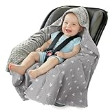Medi Partners Einschlagdecke Baby Babyschale 100% Baumwolle für Sommer 85x85cm Kinderwagen Kuscheldecke universal Baby Decke Einschlagdecken Babydecke Buggy Autositz(weiße Sterne mit grauen Minky