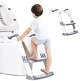 Balakaka Toilettensitz Kinder, Toilettensitz Kinder mit Treppe Tragbarer Training Töpfchensitz für Kinder Höhenverstellbar, Abnehmbares PU-Kissen,Rutschfester,WC Leiter Kinder Kinder Toilettensitze