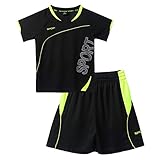 Yeahdor Kinder Sportkleidung Jungen Set Zweiteiler Kurz Loose Fit Sportanzuzg Atmungsaktives Trainingsanzug Jogginganzug Fitness Sportswear D Schwarz 134-140