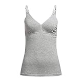 Herzmutter Stilltop-Stillshirt-Unterhemd für Damen - einfache Stillfunktion - integriertes Bustier-BH mit Clip-Verschlüssen - hochwertiger Baumwoll-Mix - 1er & 2er-Set - 5400 (S, Grau, 1x)