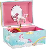 Jewelkeeper Musikalisches Schmuckkästchen - Rechteckige Einhorn Box Mädchen mit Musik, Schatztruhe Mädchen für Schmuck, Schmuckdose Kinder - Schmuck Kasten für Mädchen - 14 x 10,5 x 8,5 cm