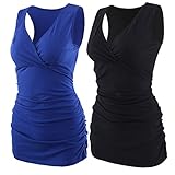 ZUMIY Still-Shirt/Umstandstop, Schwangeres Stillen Nursing Schwangerschaft Top Umstandsmode Unterwäsche (S, Black+Blue/2-pk)