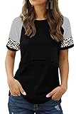 Smallshow Damen Stillshirt Kurzarm Umstandsmode Tshirt Still Nursing Tops Sommer,Black,M