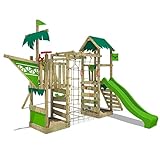 FATMOOSE Spielturm Klettergerüst WaterWorld mit Schaukel & apfelgrüner Rutsche, Spielhaus mit Sandkasten, Leiter & Spiel-Zubehör
