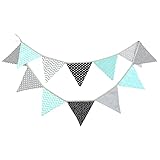 jijAcraft 3.3M Wimpelkette Girlande Doppelseitig Stoff(12Pcs Wimpel/Jede Girlande) Bunting Baumwolle Stoffgirlande Wimpel Outdoor für Kinderzimmer Drinnen & Draußen Party-Wasserblau