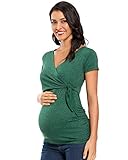 Love2Mi Damen Stillshirt Kurzarm Umstandsshirt Umstandsmode V-Neck Schwangere Nursing Tops, Dunkelgrün, S