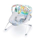 Bright Starts, Babywippe Safari Fun mit Beruhigenden Vibrationen, Spielbogen mit 2 Spielzeugen, 3-Punkte-Gurt Sitz, Maschinenwaschbares Sitzpolster, ab der Geburt bis 9kg