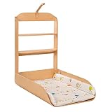 roba Wandwickeltisch natur - Klappbares Wickelregal aus gebogenem Holz gebogen + Wickelunterlage Waldhochzeit - einfache Wandmontage - Auflage mit Tier Motiv, 1 Stück (1er Pack)