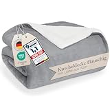 Blumtal Premium Sherpa Kuscheldecke flauschig 150x200 cm - Oeko-Tex zert. Sofa Decke mit Dicker Sherpa-Innenseite - super Flauschige Decke extra dick und wärmend - Wohn- & Kuscheldecken - Grau