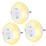 emotionlite Nachtlicht Steckdose mit Dämmerungssensor, LED Nachtlampe Kinder Schützen Steckdose Orientierungslicht Helligkeitssensor,Auto/ON/OFF mit Lichtsensor WarmWeiß 2700K (3 Stück)