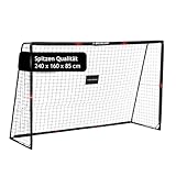 Dunlop Fußballtor - Fussballtor 240 x 160 x 85 cm - Fußball Tor - Fussballtore für Garten Kinder und Erwachsene - Fussball Trainingszubehör für Innen und Außen - Metall - Schwarz/Rot