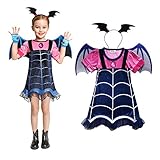 Amycute Fledermaus Kostüm mit Flügeln, Halloween Vampir für Mädchen Kinder, lila Kleid, Kinderkostüm Fledermausflügel, Spielzeug & Geschenke für Kindergeburtstag, Halloween, Karneva (110)