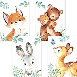 LALELU-Prints Waldtiere Bilder Kinderzimmer Poster Babyzimmer Deko Mädchen Jungen Kinderbilder Set Kinderzimmerbilder (4er Set)
