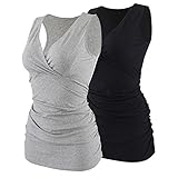 Manci Chwangerschafts & Still-Shirt, Damen Baumwolle Stillen Kleidung Schwangerschaft Top Umstandsmode Unterwäsche (Schwarz&Grau, M)