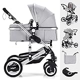 Daliya® Bambimo 3in1 Kinderwagen Kombikinderwagen Riesenset 15-Teilig incl. Babywanne, Buggy, Babyschale mit Fußsack, Alu-Rahmen, Voll-Gummireifen, Wickeltasche, Kindertisch -Elegance Grau