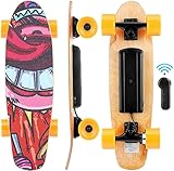 WOOKRAYS Elektrisches Skateboard mit Funkfernbedienung Elektro Skateboard -20km/h Speed 7-lagiges Ahorn-Deck,einstellbare Geschwindigkeit & Bremse,E Skateboard Longboard für Erwachsene & Jugendliche