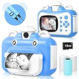 BITIWEND Kinderkamera, WiFi Print Kamera für Kinder, 1080P HD Videokamera mit 2,4 Zoll Screen, Sofortbildkamera Schwarzweiß-Fotokamera mit 16 GB SD-Karte und 3 Rollen Druckpapier, Geschenk für Kinder
