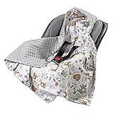Medi Partners Einschlagdecke 100% Baumwolle 85x85cm Kuscheldecke für Kinderwagen Babyschale universal Baby Decke doppelseitig Babydecke Buggy Autositz (REH mit grauem Minky)