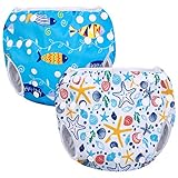 Luxja Schwimmwindel wiederverwendbar (2 Stück), Baby Schwimmhose Verstellbarer, Waschbar Schwimmwindel für Baby (0-3 Jahre), Shell + Blauer Fisch