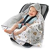 Medi Partners Einschlagdecke Baby Babyschale 100% Baumwolle für Sommer 85x85cm Kinderwagen Kuscheldecke universal Baby Decke Einschlagdecken Babydecke Buggy Autositz(REH mit grauem Minky)