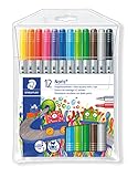 STAEDTLER Doppelfasermaler Noris Club, stabile, eindrucksichere Spitze, auswaschbar, Strichbreite 1-3 mm, Etui mit 12 farblich sortierten Doppelfasermalern, 320 NWP12