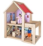 Eichhorn 100002501 - Puppenhaus fertig montiert inklusive 2 Puppen und Möbeln, 9-tlg., 22,5x36x41cm, Buchenholz