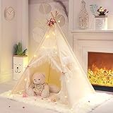 TreeBud Spitze Tipi Zelt für Mädchen Tipi Zelt Elfenbein Leinwand Klassisches Spielzelt / Haus drinnen für Kinder Kleinkinder Raumdekor