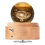 DUTISAN Kristallkugel Spieluhr, 360° Rotierende hölzerne Spieluhr mit Licht, Beleuchtete Projektionsfunktion, Geschenk für Weihnachten, Erntedankfest, Geburtstag, Valentinstag, Muttertag - Galaxis