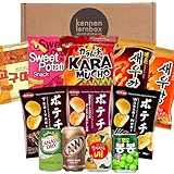 Snack Party Box | Kennenlernbox mit 12 beliebten Chips und Getränke aus den USA, Korea und Japan | Für Filmabende oder als Geschenkidee für besondere Anlässe